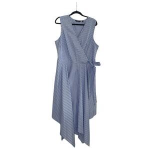 Mile Gabrielle Blue & White Striped Sleeveless Wrap Dress Size: 1x Women’s